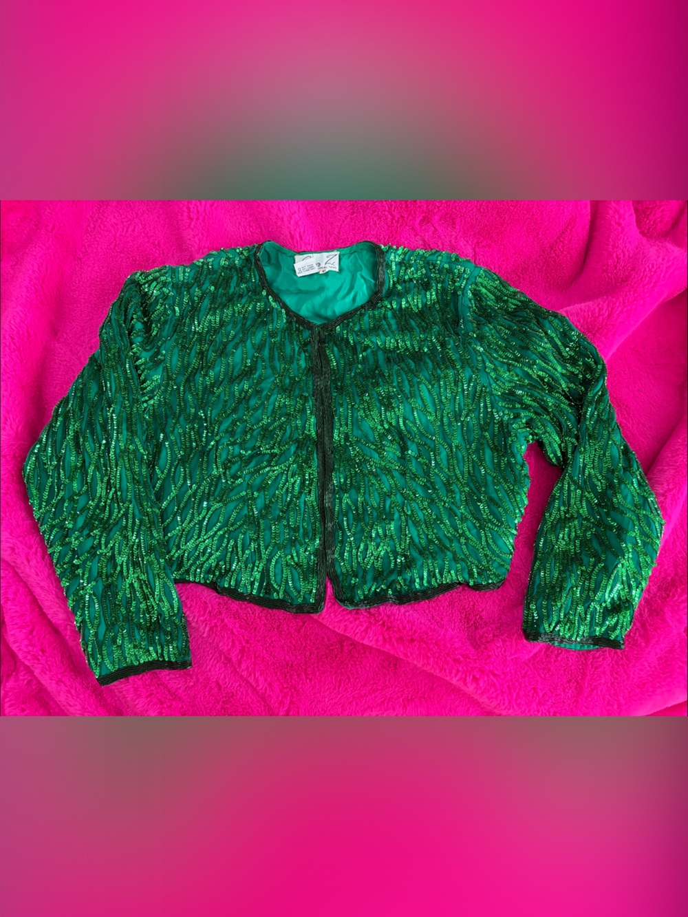 Green Sequin Cropped Blazer Jacket - Women's